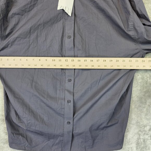 Zara Shirt Womens Medium Gray Button Down Oversized Back Pleat Long Sleeve Top - Picture 6 of 11